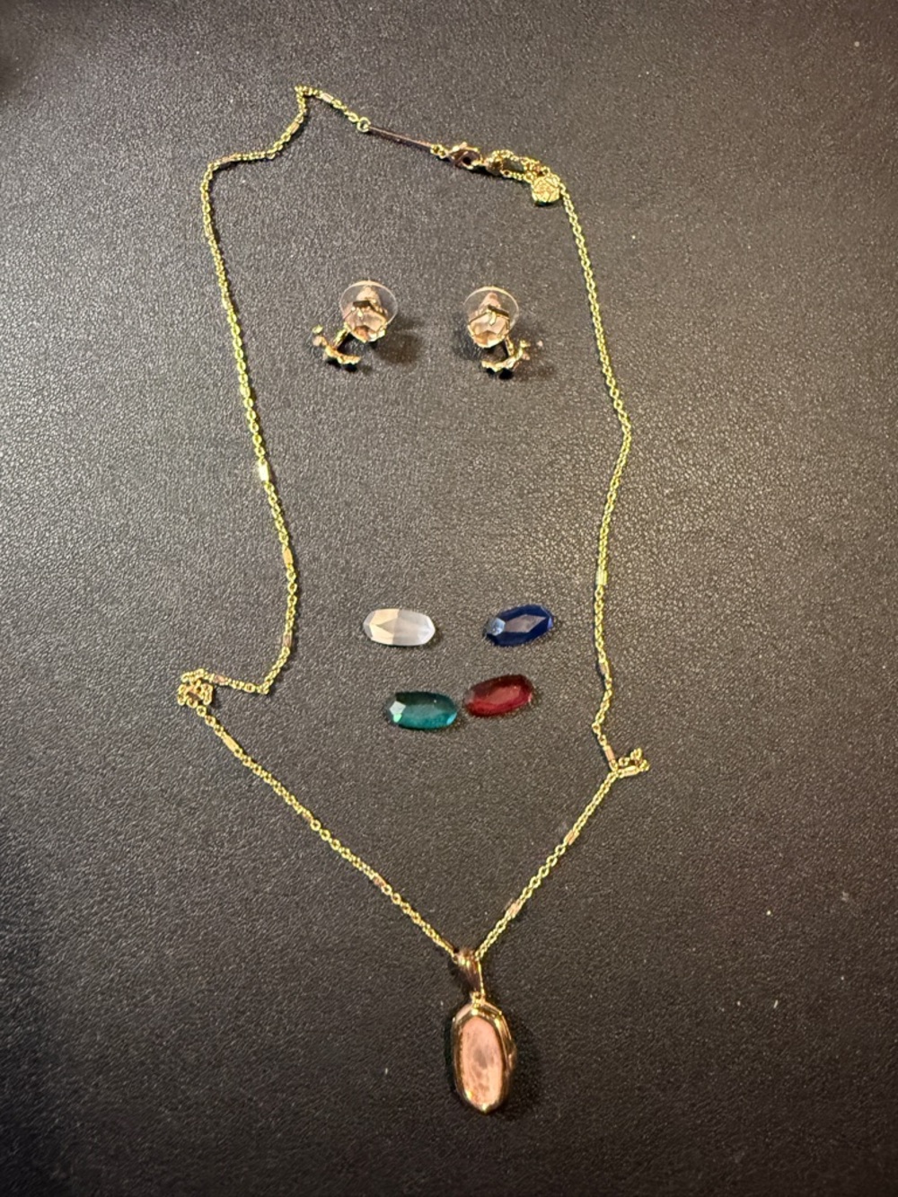 Kendra Scott Gold Necklace with Pink Oval Pendant and Interchangeable Stones